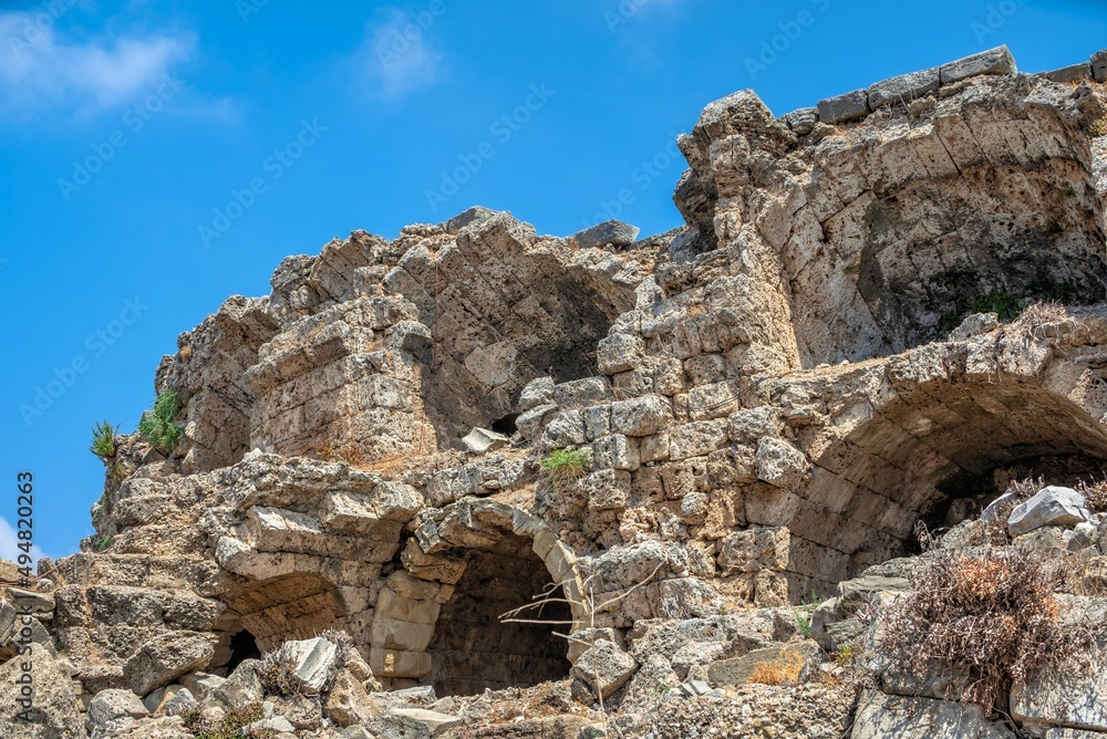 Side ancient city ruins in Antalya province of Turkey