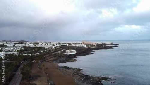 Drone shot of Costa Teguise and Playa Bastian beach on Lanzarote coast photo