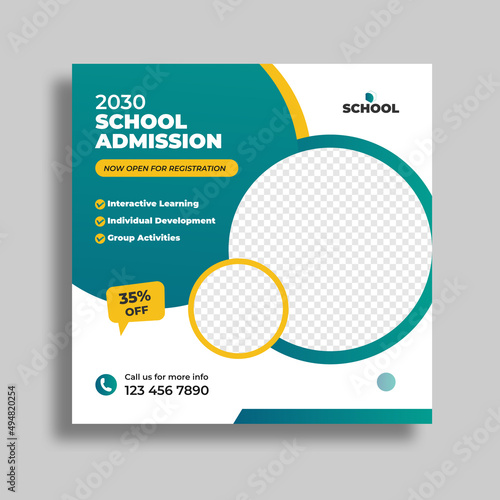 School admission social media post and web banner square flyer template