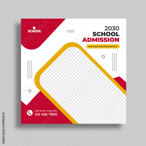 School admission social media post and web banner square flyer template