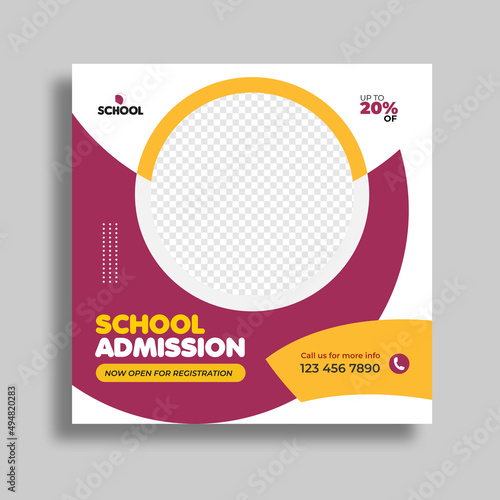 School admission social media post and web banner square flyer template