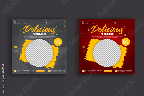 Food social media promotion and social banner post design concept