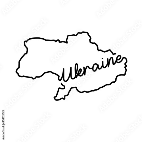 Ukraine outline map with the handwritten country name. Continuous line drawing of patriotic home sign