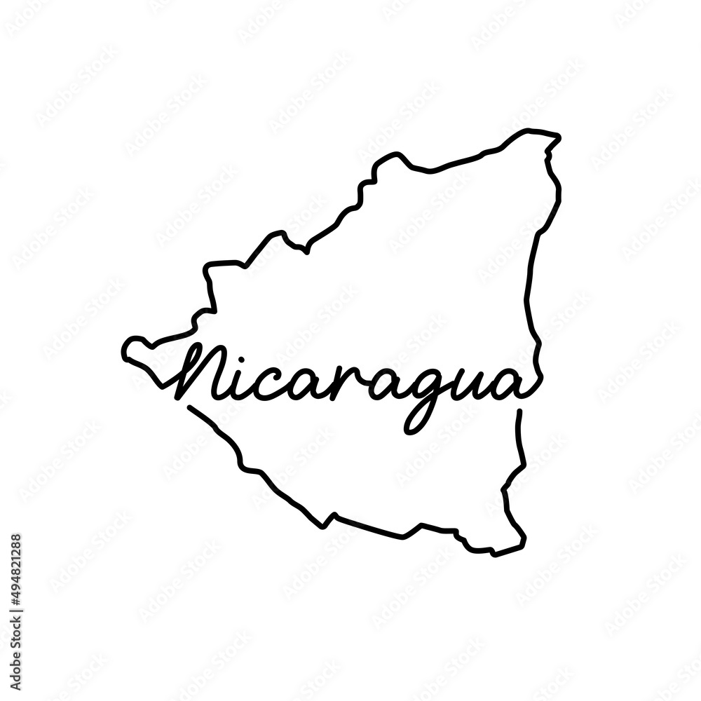 Nicaragua outline map with the handwritten country name. Continuous ...