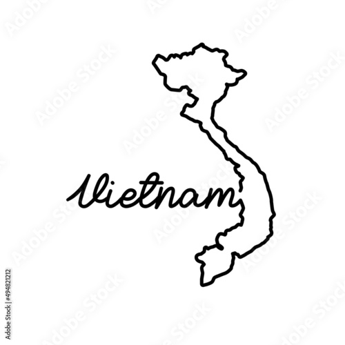 Vietnam outline map with the handwritten country name. Continuous line drawing of patriotic home sign. A love for a small homeland. T-shirt print idea. Vector illustration.