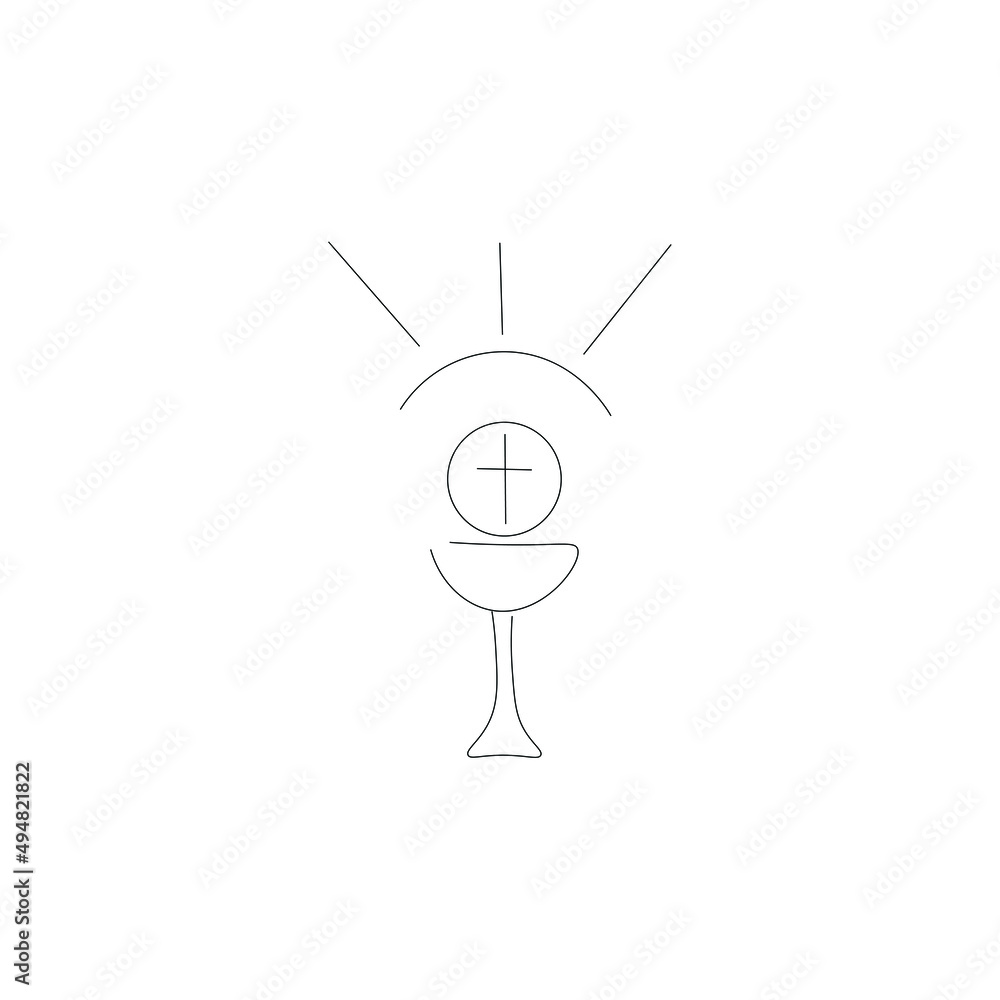 Symbol of holy communion bread and wine line drawing vector ...