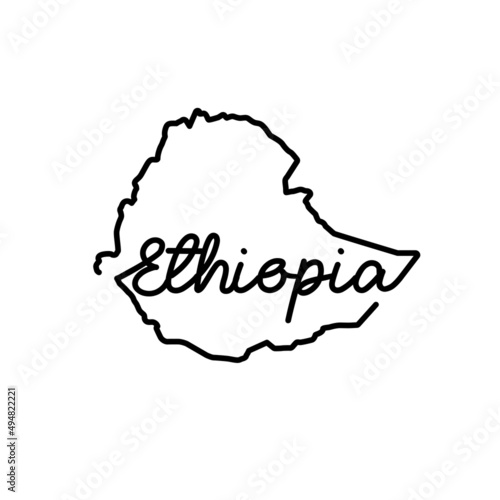 Ethiopia outline map with the handwritten country name. Continuous line drawing of patriotic home sign. A love for a small homeland. T-shirt print idea. Vector illustration.
