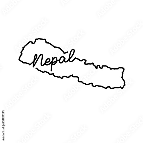 Nepal outline map with the handwritten country name. Continuous line drawing of patriotic home sign. A love for a small homeland. T-shirt print idea. Vector illustration.