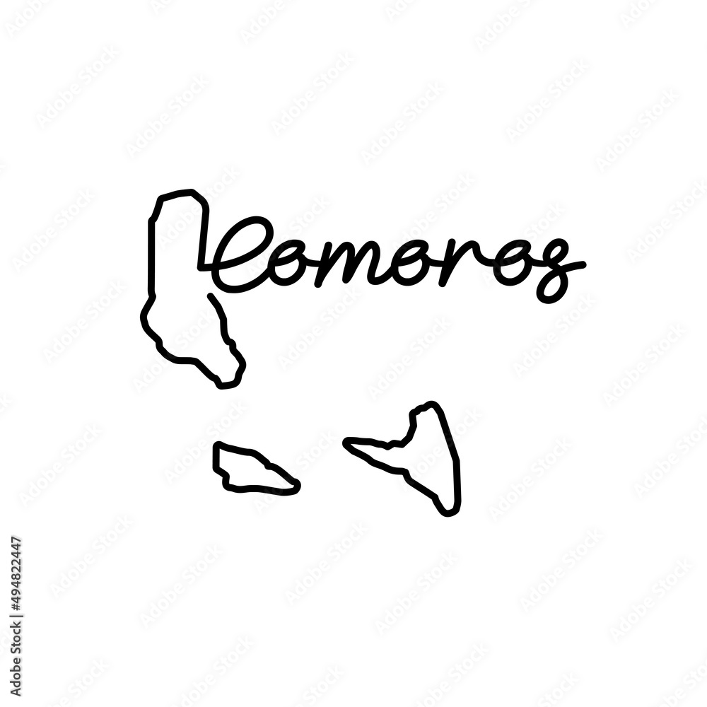 Obraz premium Comoros outline map with the handwritten country name. Continuous line drawing of patriotic home sign. A love for a small homeland. T-shirt print idea. Vector illustration.