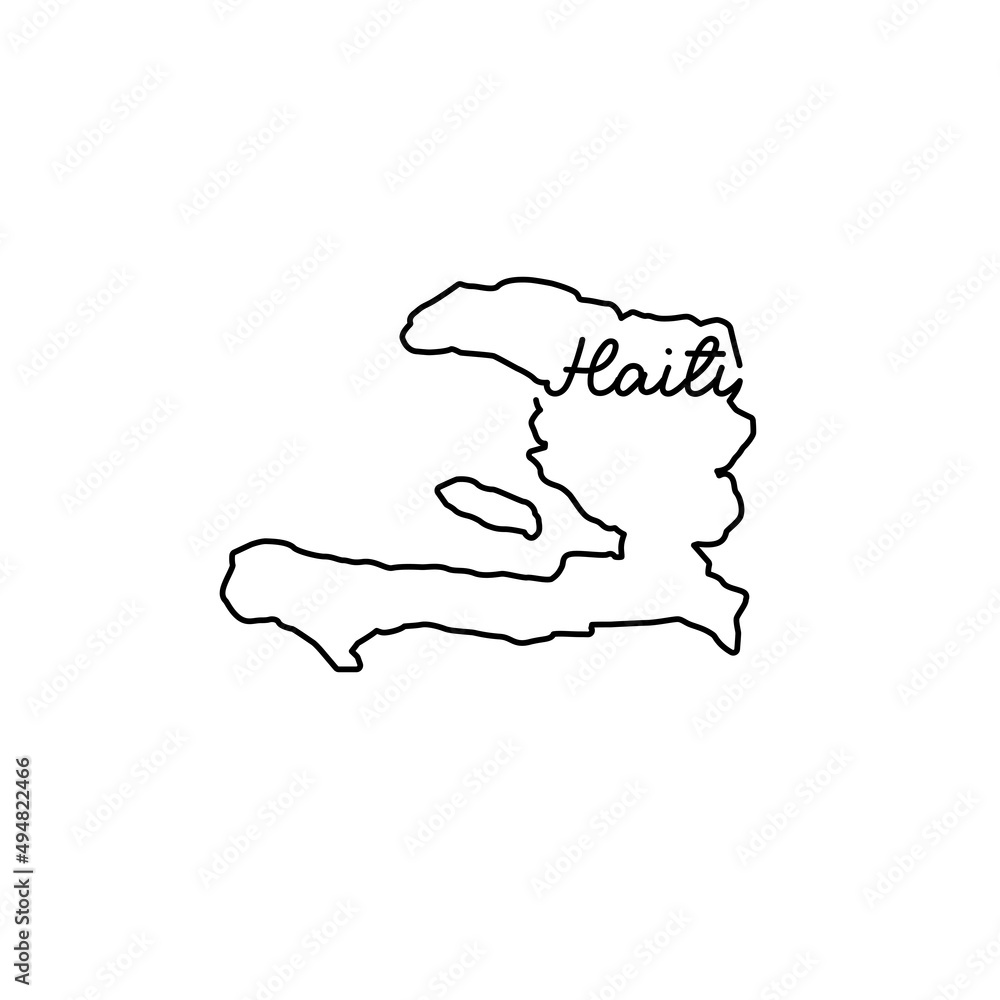 Haiti outline map with the handwritten country name. Continuous line