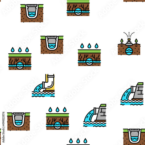 Drainage Water System Vector Seamless Pattern Thin Line Illustration