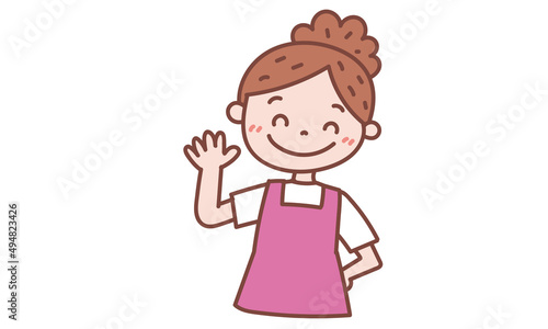 ポニーテールのエプロン女性