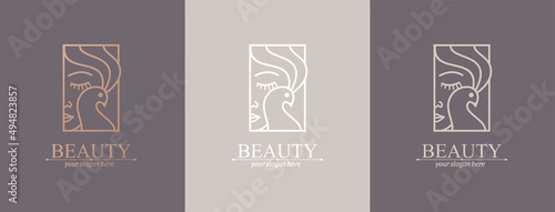 Logo woman with a bird. The girl gently hugs the bird. Vector template. Abstract design concept for many lines of business.