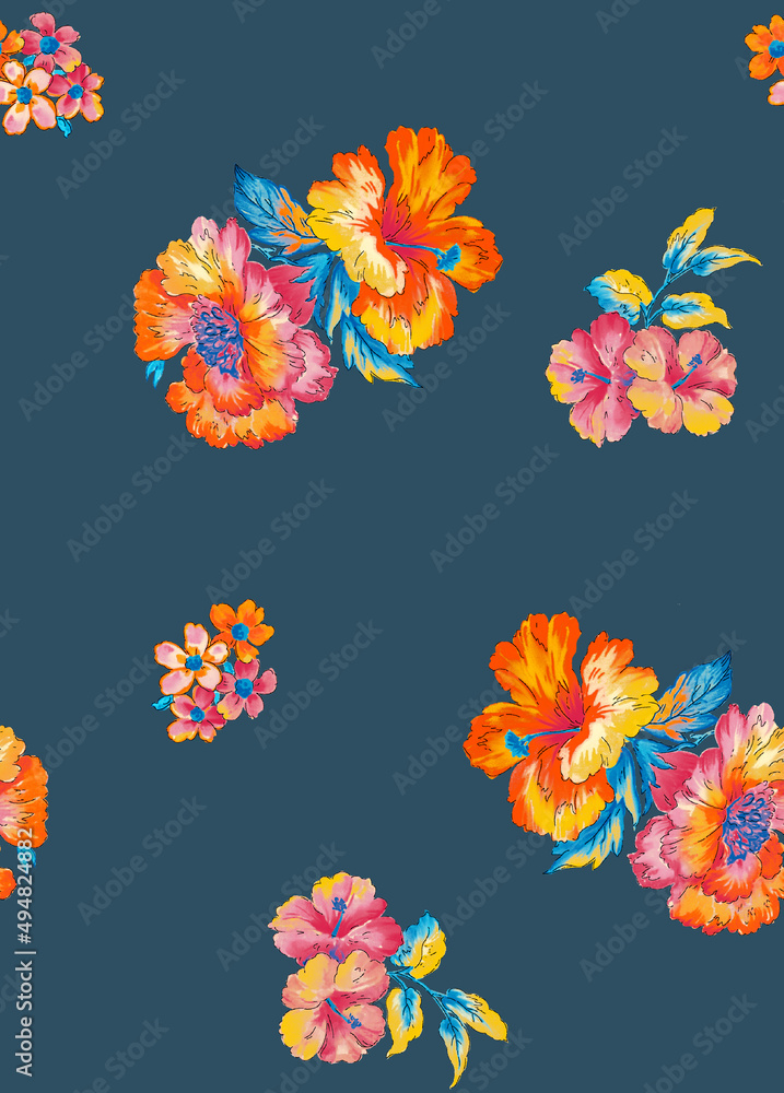 Brushstroke flower and watercolor Flowers illustration allover flower pattern
