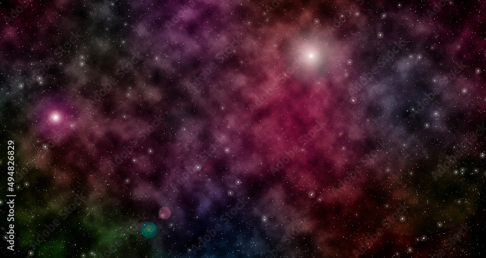 Stars in colorful nebula. Abstract cosmic art design