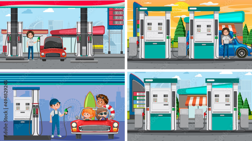 Set of oil petrol and gas relevant scene