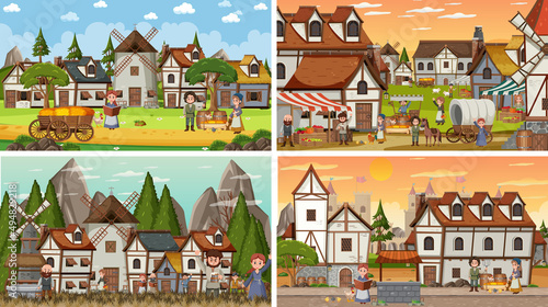 Set of different scene medieval