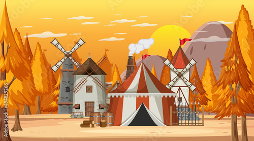 Medieval military camp scene