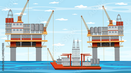 Petroleum industry concept with offshore oil platform