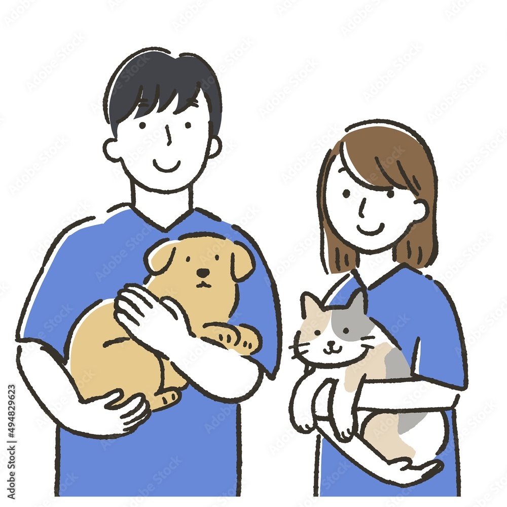 動物を抱く獣医師のイラスト