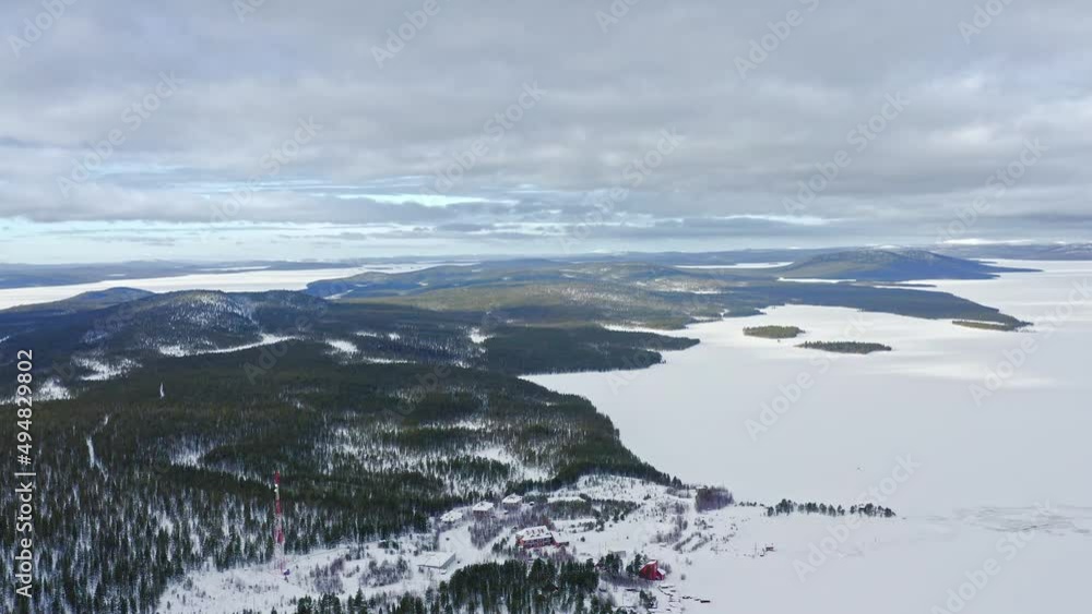 Drone Flight Above Hills And Islands Among Frozen Lakes In Finland In Winter Drone Flight Above Hills And Islands Among Frozen Lakes In Finland In Winter