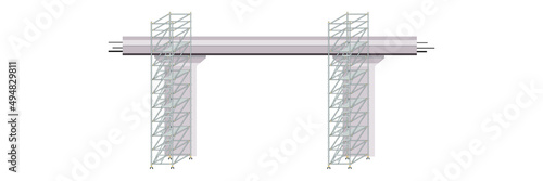 scaffolding white background used in bridge construction area.