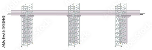 scaffolding white background used in bridge construction area.