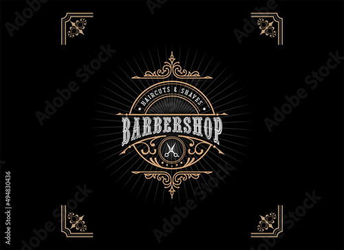 Barbershop logo design. Vintage lettering illustration on dark background. Vintage logo