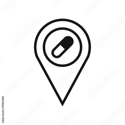 Drugstore location pin icon design. vector illustration