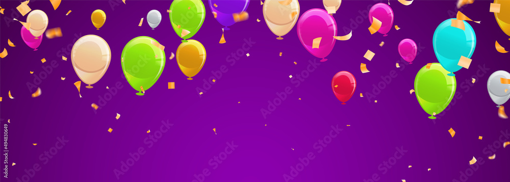 Vector confetti. Festive illustration. Party popper isolated on background Set of Balloons for Birthday, Anniversary, Celebration Holiday Symbol Of Event
