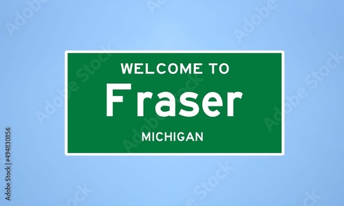 Fraser, Michigan city limit sign. Town sign from the USA. photo