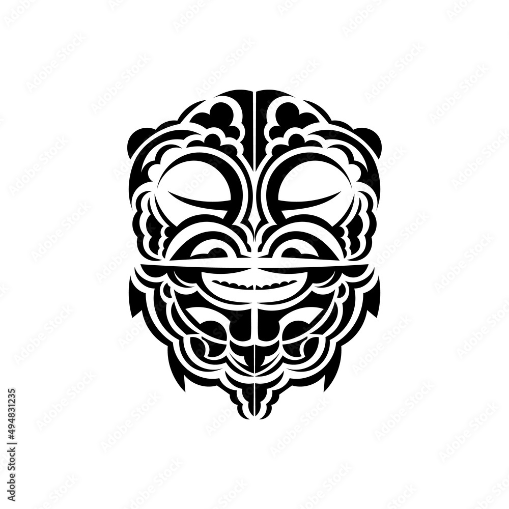 Viking faces in ornamental style. Polynesian tribal patterns. Suitable for tattoos. Isolated. Vector illustration.