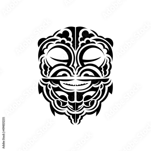 Viking faces in ornamental style. Polynesian tribal patterns. Suitable for tattoos. Isolated. Vector illustration.