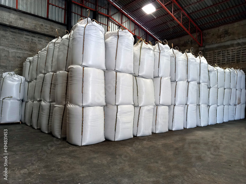 Chemical fertilizer Urea Stockpile jumbo-bag in a warehouse waiting for shipment