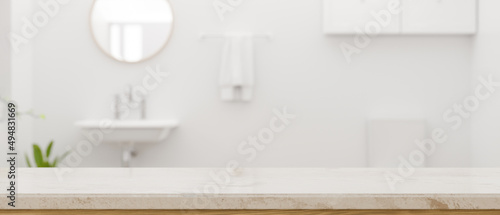 Fotografiet Luxury white marble bathroom countertop with copy space
