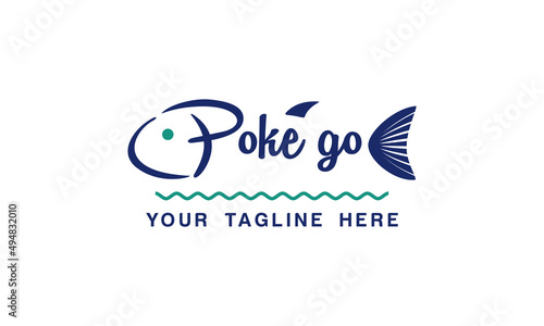 vector graphic illustration logo design for Poke go, combination typography and monogram letter P as fish head