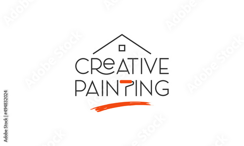 vector graphic illustration logo design for combination typography creative painting and pictogram simple house