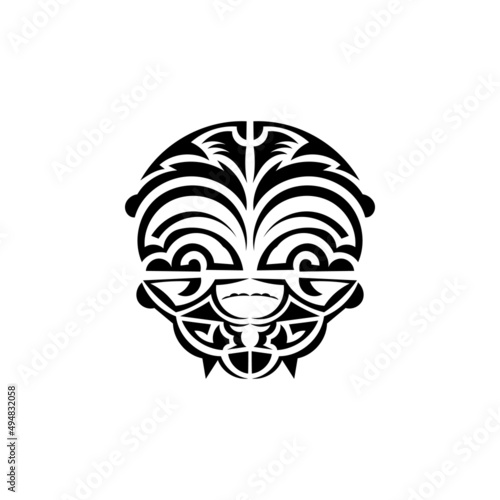 Viking faces in ornamental style. Maori tribal patterns. Suitable for tattoos. Isolated. Vector.