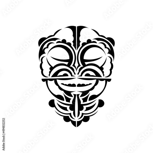 Viking faces in ornamental style. Maori tribal patterns. Suitable for tattoos. Isolated on white background. Vector illustration.