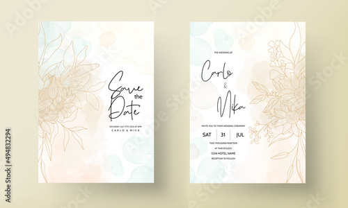 Elegant hand drawn golden wedding invitation template