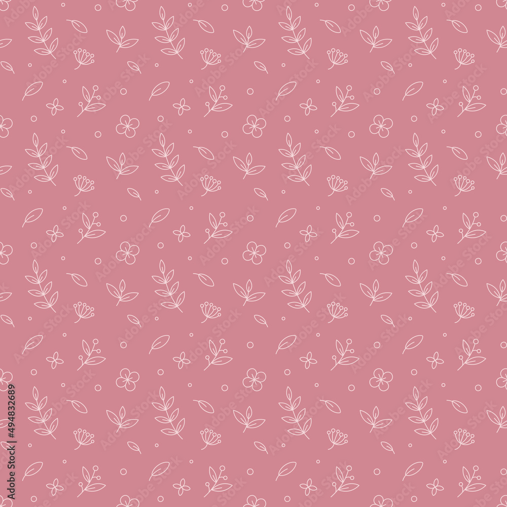 Seamless cute vector spring floral pattern with flowers, plants, branches, leaves, nature in trendy colors Seamless cute vector spring floral pattern with flowers, plants, branches, leaves, nature in trendy colors