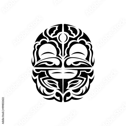 Ornamental faces. Polynesian tribal patterns. Suitable for tattoos. Isolated on white background. Black ornament, vector.