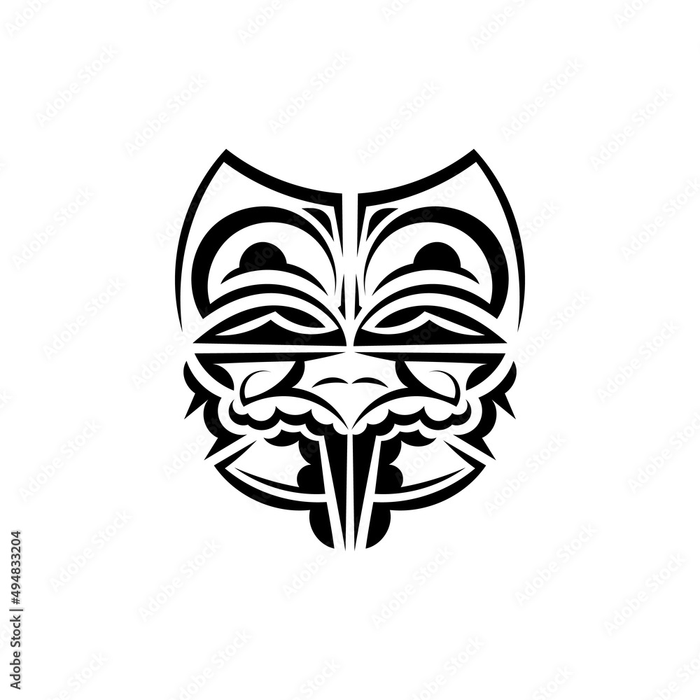 Fototapeta premium Ornamental faces. Maori tribal patterns. Suitable for prints. Isolated on white background. Black ornament, vector illustration.
