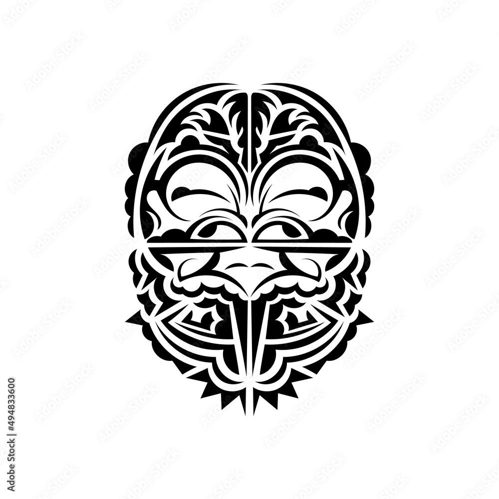 Masks of gods in ornamental style. Polynesian tribal patterns. Suitable for prints. Isolated. Vector illustration.