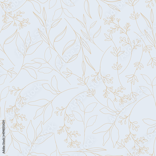Elegant hand drawn golden floral seamless pattern
