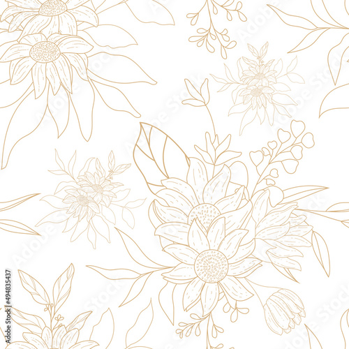Elegant hand drawn golden floral seamless pattern © mariadeta