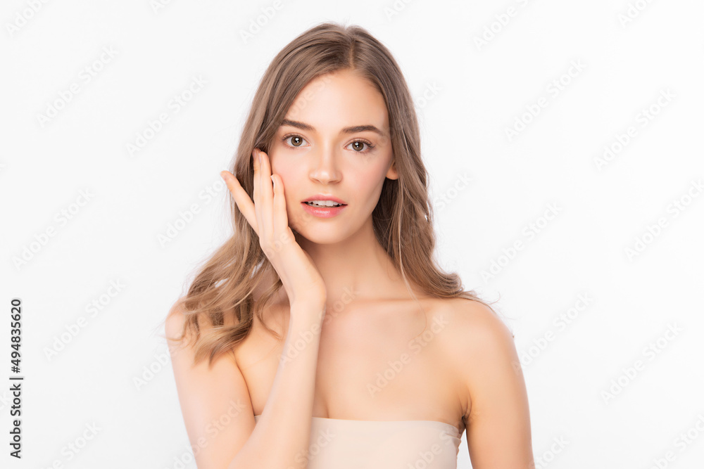 Beautiful young woman with clean fresh skin on white background, Face care, Facial treatment, Cosmetology, beauty and spa, women portrait. Beautiful young woman with clean fresh skin on white background, Face care, Facial treatment, Cosmetology, beauty and spa, women portrait.