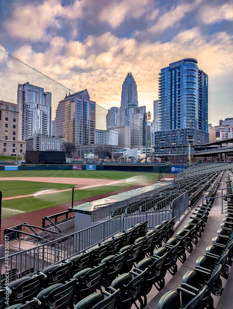 Charlotte north carolina city skyline from bbt ballpark Stock Photo