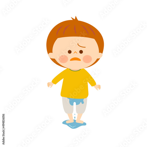 おもらしをした男の子のイラスト