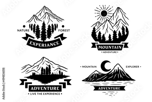 Collection Adventure Badges logo Camping mountain explorer Hand drawn expeditions outdoor